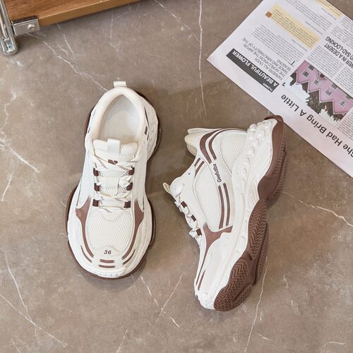 7cm真皮撞色网面老爹鞋小码女鞋