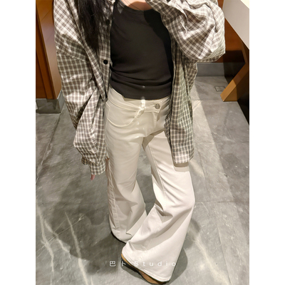 巴卜Studio 白色低腰微喇牛仔裤女春季新款百搭显高显腿长裤子