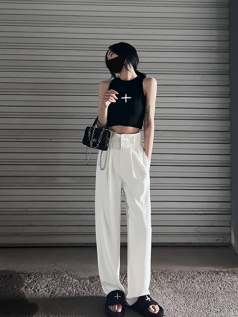 西装裤女白色夏新款设计感显瘦显高慵懒垂感休闲拖地直筒高腰西裤