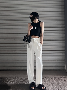 西装裤女白色夏新款设计感显瘦显高慵懒垂感休闲拖地直筒高腰西裤