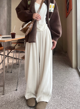 巴卜Studio白色慵懒百搭宽松山本裤高腰垂感休闲拖地阔腿裤长裤
