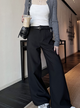 巴卜Studio黑色直筒西装阔腿裤女春季高腰垂感宽松显瘦休闲拖地裤