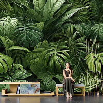 5D热带雨林森林绿色植物背景墙纸东南亚田园大自然风装修定制壁画