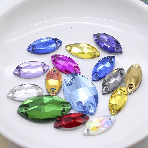 9x18mm13x22mm马眼钻平底双孔玻璃手缝钻平扣DIY鞋帽包包服装贴钻