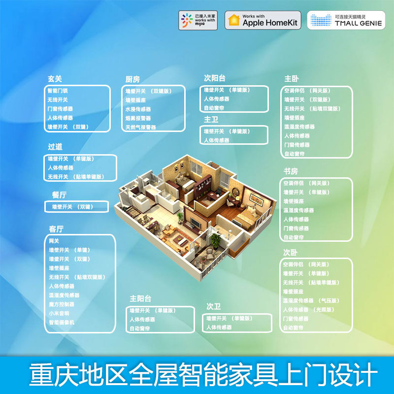 重庆智能家居套装上门设计情景模式全屋智能小米天猫百度音响方案