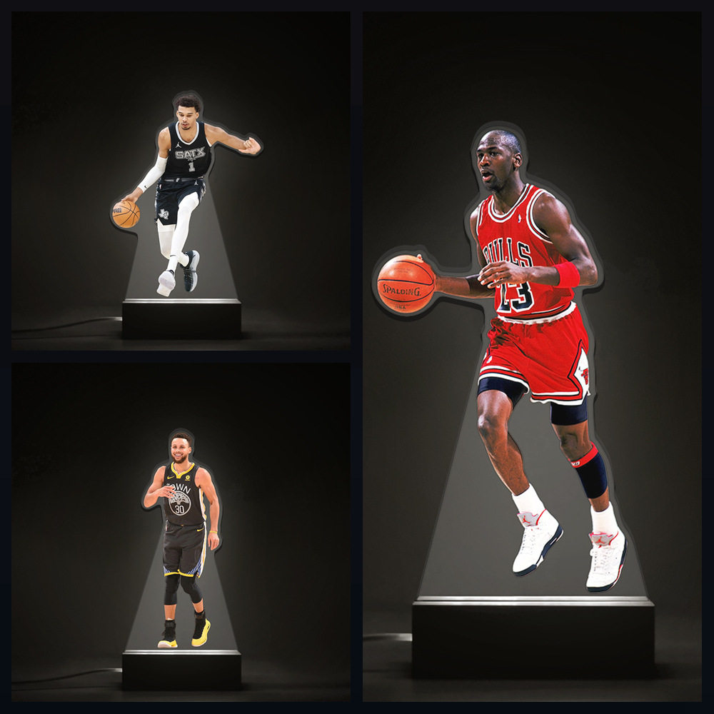 跨境NBA06美国篮球明星科比库里体育球星周边榉木公仔小夜灯批发