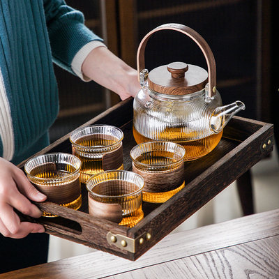 中式玻璃花茶壶茶杯套装煮水果茶下午茶具电陶炉加热养生壶煮茶器