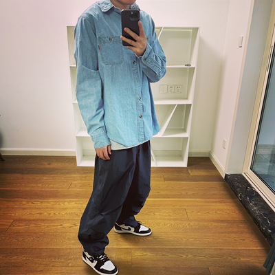 BTTJOB方领长袖潮牌洗水牛仔衬衫