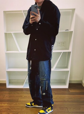 BTTJOB patchwork hooded shirt x 陈冠希衬衫针织拼接纯棉衬衣