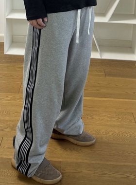 BTTJOB MOSAIC STRIPES SWEATPANTS GRAY纹镶嵌休闲运动纯棉卫裤