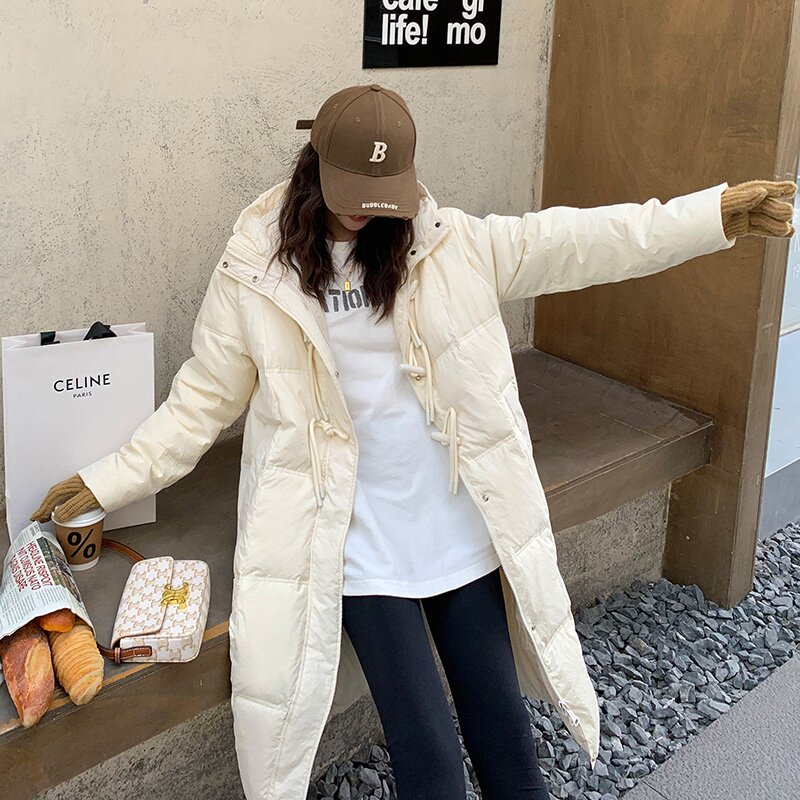 新款现货！韩版中长款牛角扣羽绒服浙宝180A/货号910/P258/K368,女装羽绒服,浙宝180A