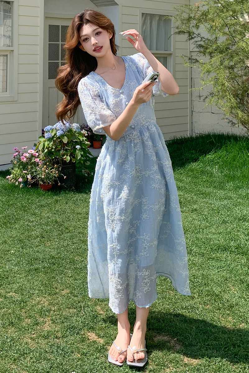 法式少女风米色连衣裙女夏2025新款减龄甜美独特漂亮绝美显瘦裙子,女装连衣裙,浙宝180A