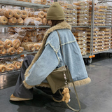 新款现货！复古毛毛拼接牛仔外套厚浙宝180A/货号1833/p185控258，女装短外套，浙宝180A