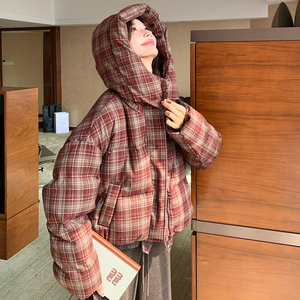 新款现货！格子连帽短款羽绒服复古浙宝180A/货号M051/P325/K488图片