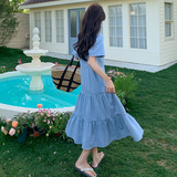 浅蓝色轻薄短袖牛仔连衣裙女2025夏季新款复古收腰显瘦a字衬衫裙，女装连衣裙，浙宝180A