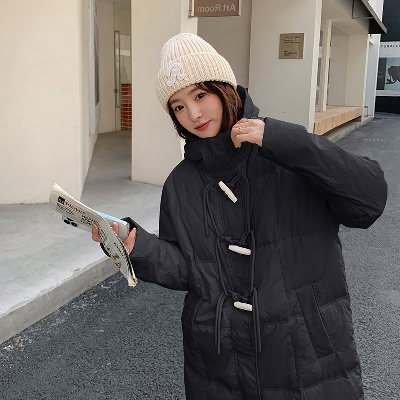 现货韩版米杏色中长款牛角扣羽绒服178/910/P258/K368,女装羽绒服,浙宝180A