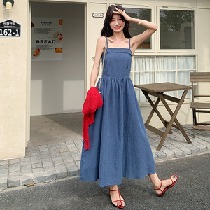 格子吊带连衣裙外搭开衫两件套女2025夏季新款显瘦遮肚裙子套装图片