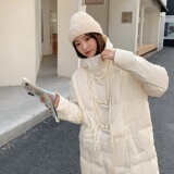 现货韩版米杏色中长款牛角扣羽绒服178/910/P258/K368，女装羽绒服，浙宝180A