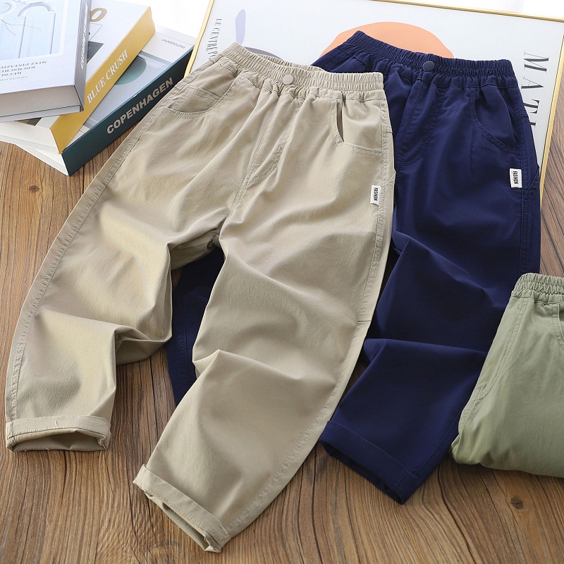 儿童夏季薄款休闲裤2025新款男孩百搭直筒潮单裤中大童弹力长裤子