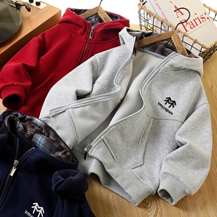 男童一体奥粒绒连帽外套2025秋冬儿童拉链卫衣中大童加厚百搭开衫