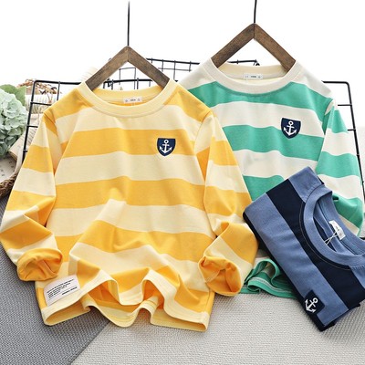 圆领休闲长袖条纹T恤打底衫