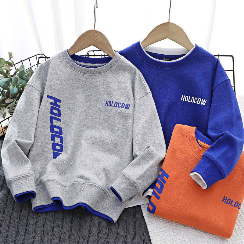 儿童春秋圆领卫衣2026新款男童纯棉网眼休闲上衣中大童百搭套头衫