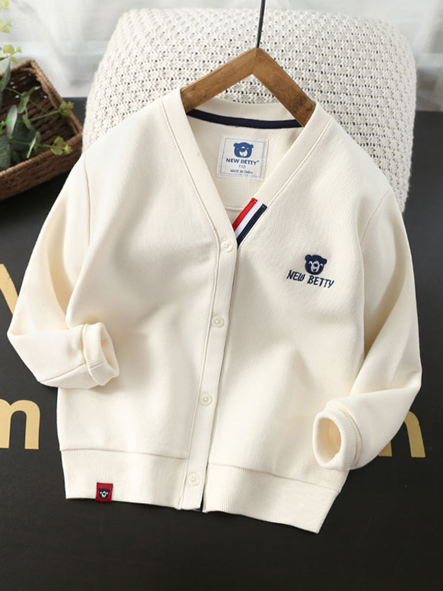 남학생 대학 스타일 자켓 2023 가을 새로운 어린이 순수 코튼 메쉬 코튼 니트 탑 중형 및 대형 아동 캐주얼 가디건