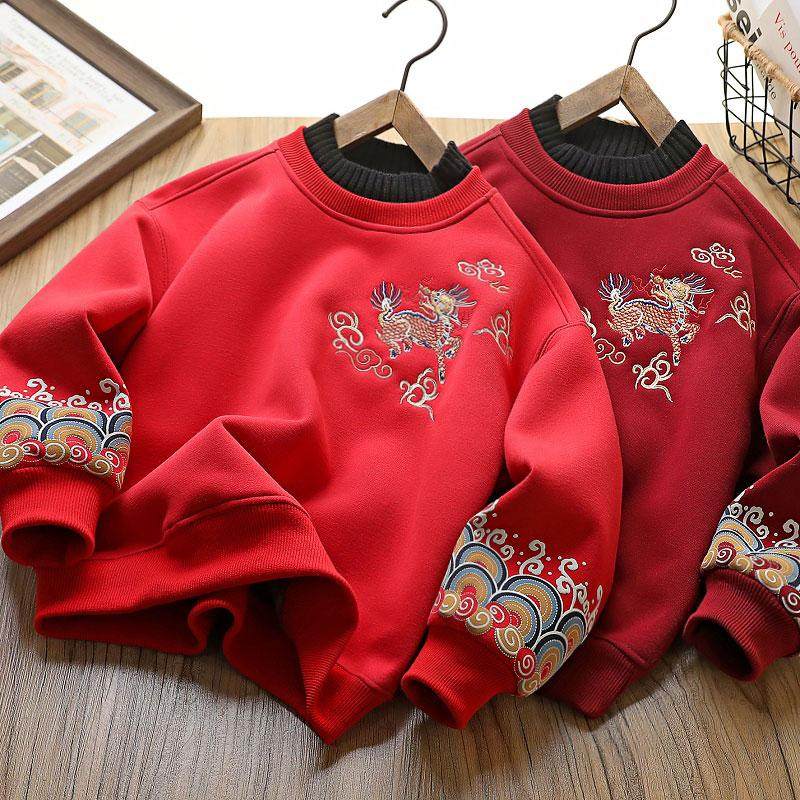 新年装男童红色加绒卫衣2024冬季儿童喜庆拜年服大童加厚保暖上衣,童装/婴儿装/亲子装,卫衣/绒衫,淘宝优惠券,粉丝福利购,淘宝优惠卷