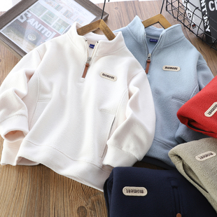 男童摇粒绒立领卫衣2025秋冬季 加绒加厚潮上衣中大童洋气套头衫