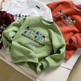 男童洋气加绒圆领卫衣2024冬季 儿童奥粒绒上衣中大童百搭加厚绒衫