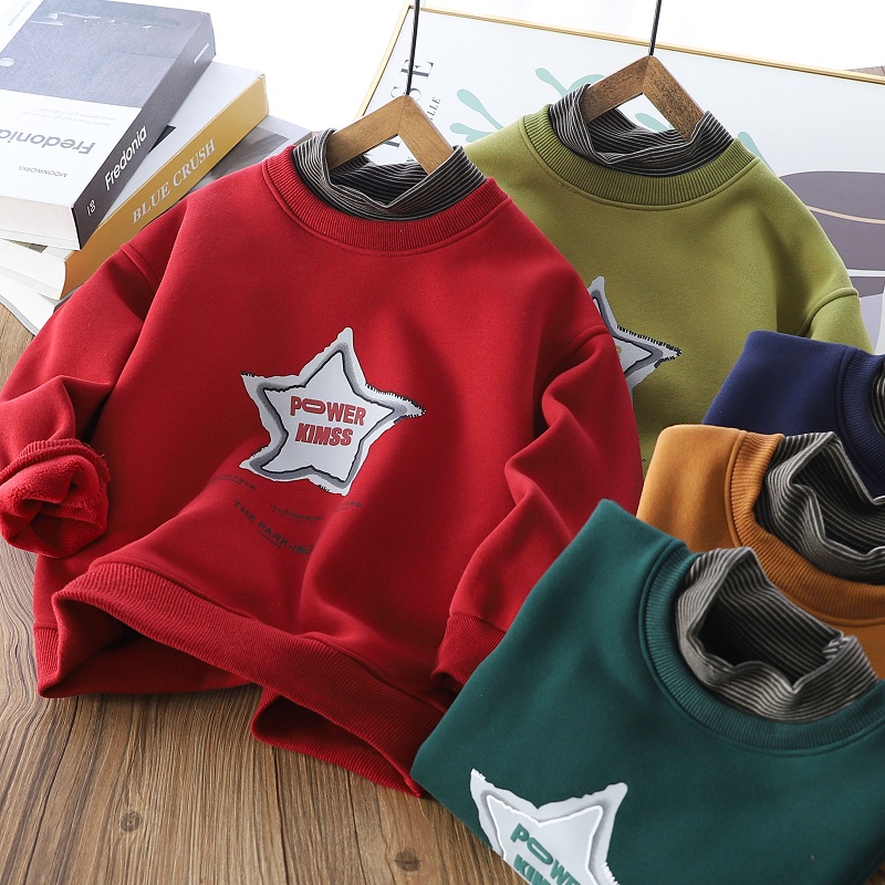 假两件卫衣休闲男童冬季加绒高领