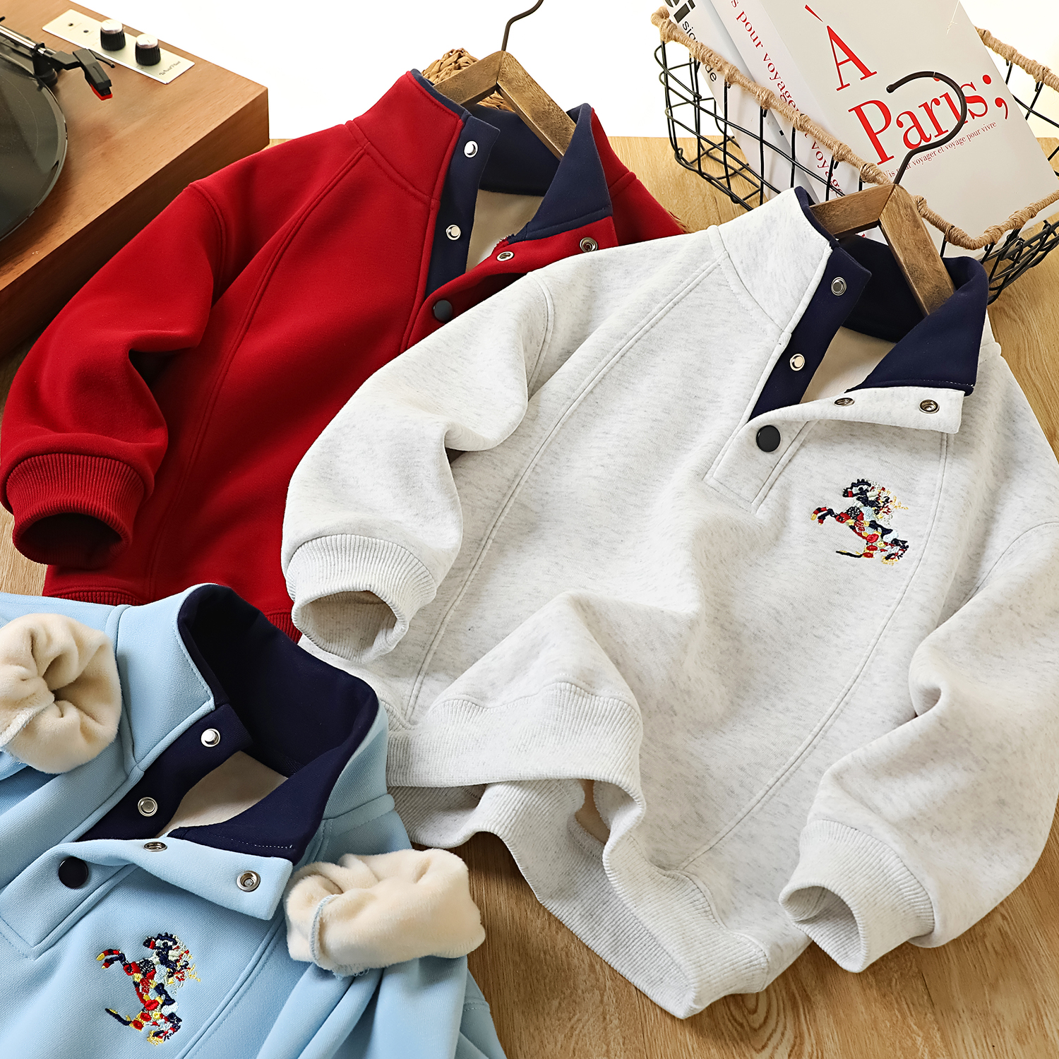 男童冬款考拉绒立领三粒扣卫衣