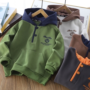 中大童洋气潮上衣儿童2粒扣休闲帽衫 男童春秋季 连帽卫衣2026新款