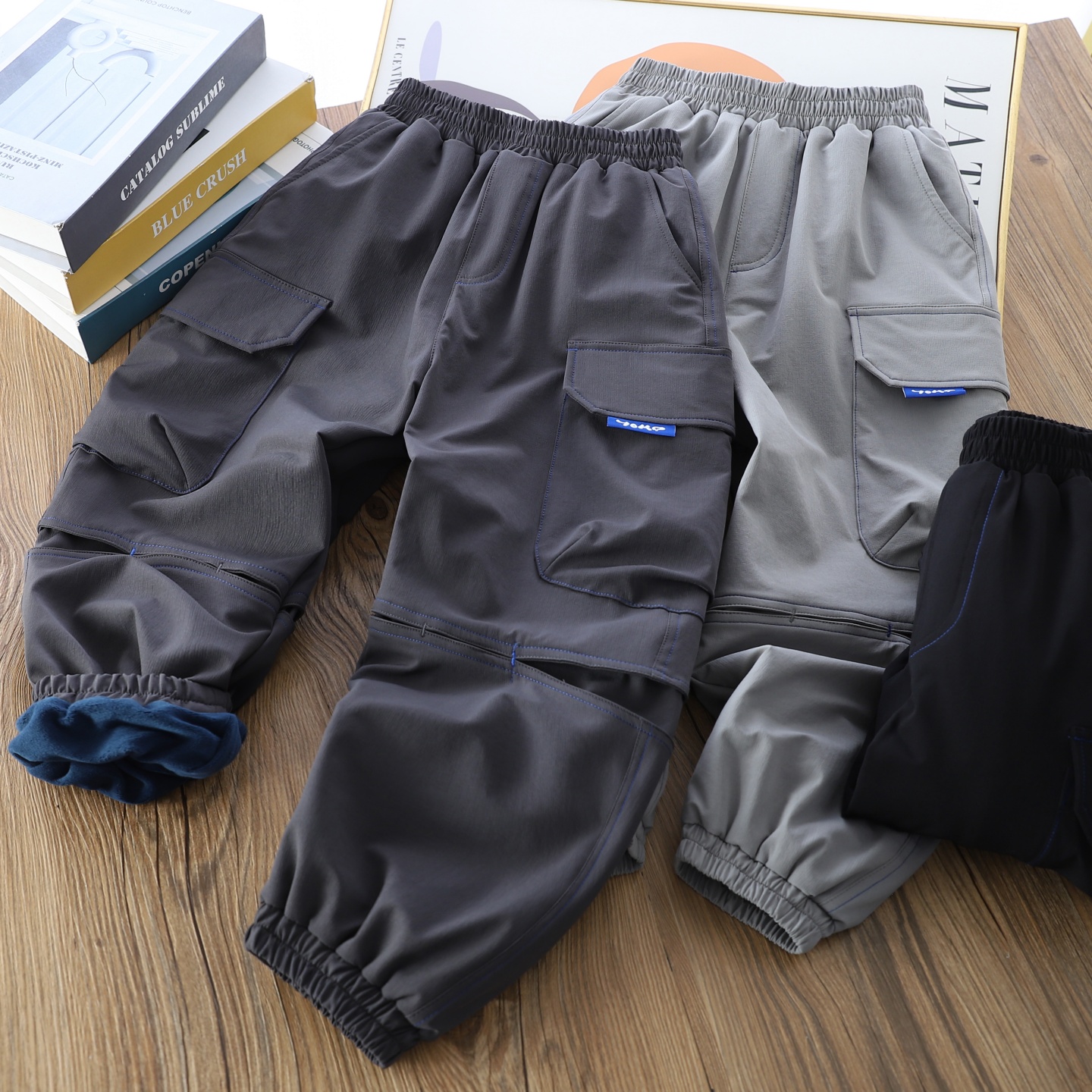 男童冬款双层加绒工装速干登山裤