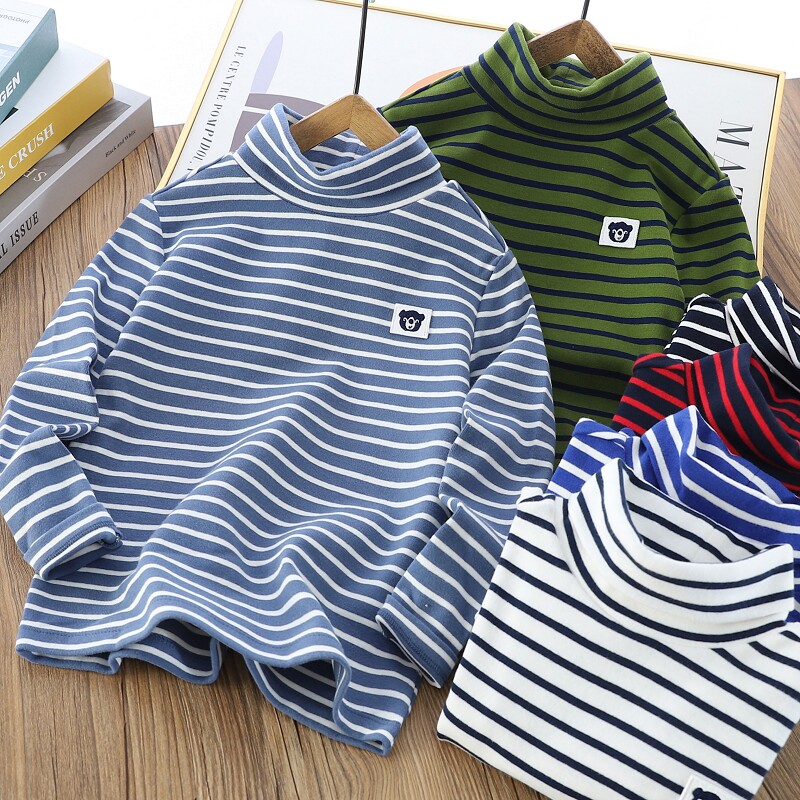 高领休闲长袖条纹T恤加厚百搭潮