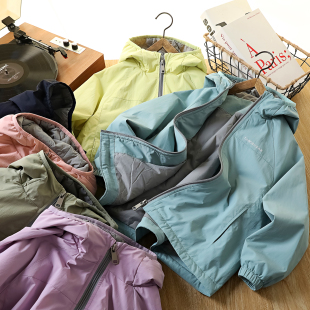 儿童加厚连帽外套2026秋冬季 中大男童休闲防风夹薄棉冲锋衣拉链衫