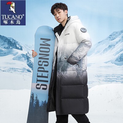 啄木鸟极寒冬装新款中长款羽绒服男长款过膝加厚情侣保暖外套潮