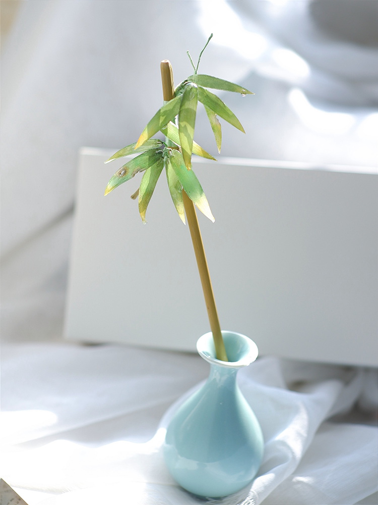 热缩片仿真天然竹子竹叶发簪新中式国风汉服头饰清新古风日常簪子