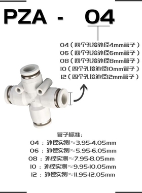 气动PZA04/6/8/10/12mm快速快插气管塑料十字四通耐高压机械接头