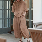 服装 样板定制接来料加工 裁剪纸样复古方领落肩衬衣阔腿灯笼哈伦裤