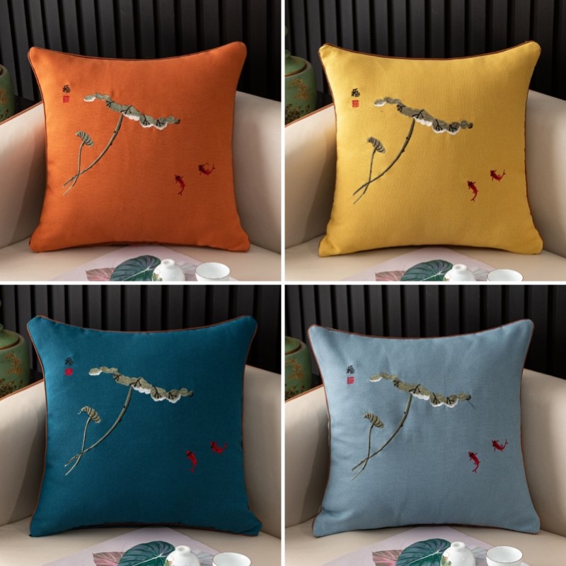 新中式刺绣绣花红木实木客厅沙发靠垫床头床上抱枕汽车飘窗大靠背