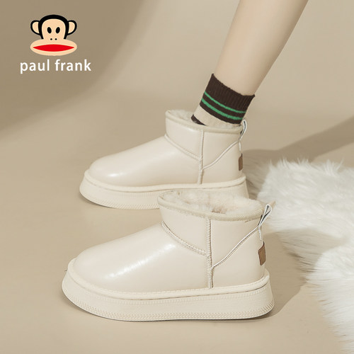 大嘴猴加绒厚底白色雪地靴女鞋