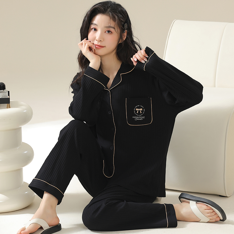 春秋季纯棉开衫长袖长裤家居服套装秋薄款女士睡衣200斤4XL可外穿