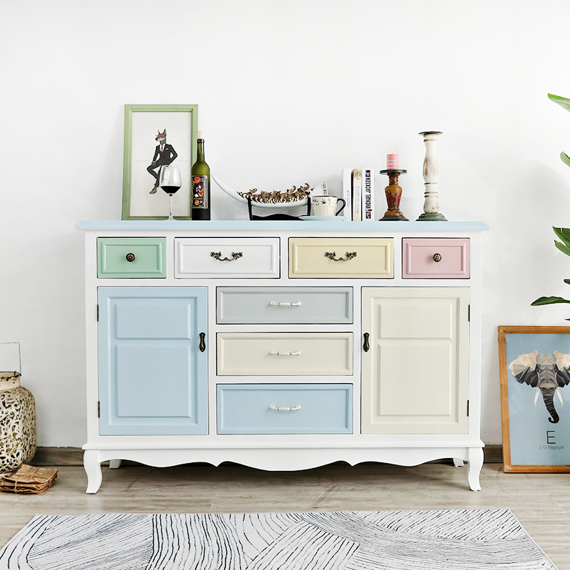 美式五斗柜实木田园卧室储物收纳柜客厅柜子地中海彩绘装饰高柜子