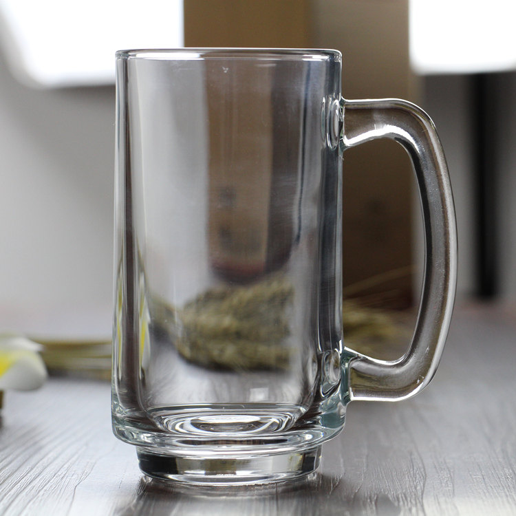 丽尊直身透明玻璃啤酒把杯扎啤杯带把手水杯杯马克杯德国啤酒杯子
