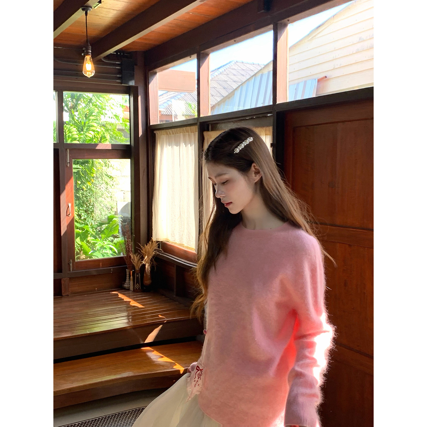 桃可了 绵绵甜绒 羊绒拉绒粉色系甜美好质感宽松保暖套头毛衣女冬