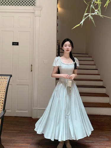 桃可了◆ 薄荷冰叶 插片超大裙摆方领裙子温柔气质公主连衣裙女夏