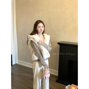 桃可了《冰岛浅眠》富家千金连帽环保皮草马甲女软糯无袖坎肩外套