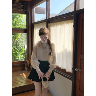 桃可了 琴键蕾丝 小立领长袖蕾丝衬衣女+高腰芭蕾蓬蓬半裙套装女