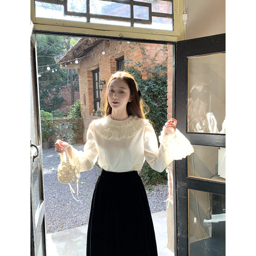 桃可了 细砂糖白 重工甜美细节感满满缎面衬衣女设计感衬衫上衣